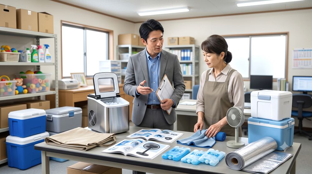 園の熱中症対策備品を確認するイメージ